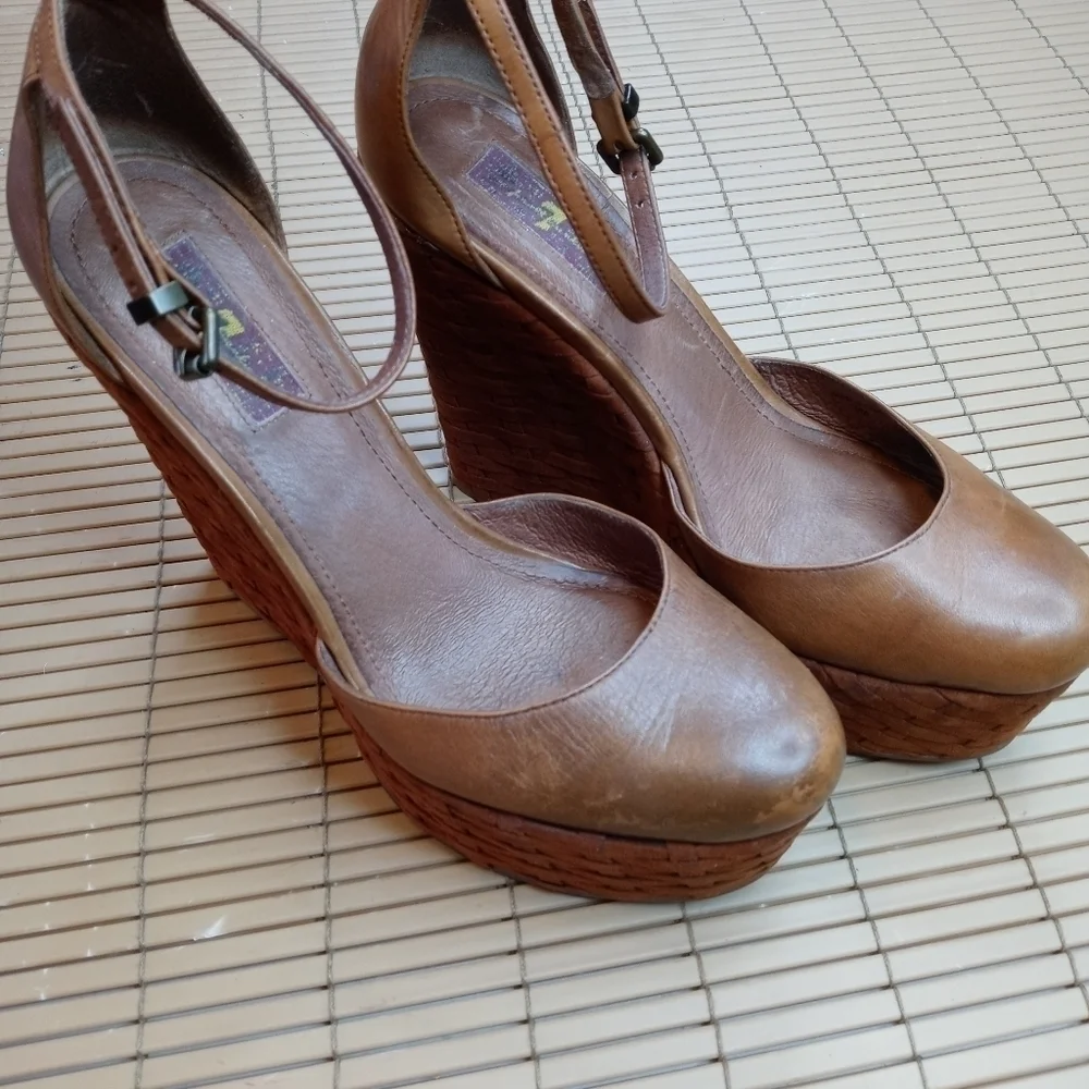 Seven For All Mankind Womens Brown woven leather  platform Shoes Size 9M 310pem